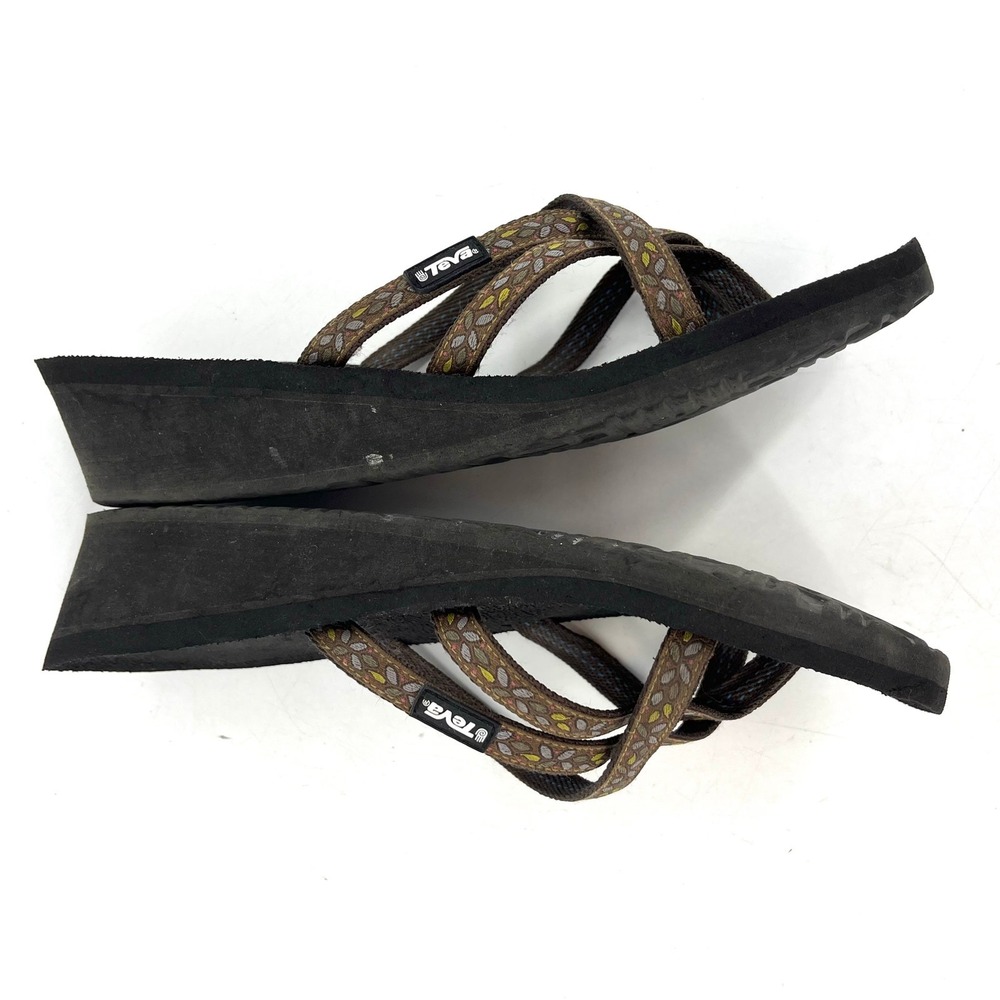 Teva Women's 10 Brown Green Strap Thong Wedge Sandal - Picture 7 of 9